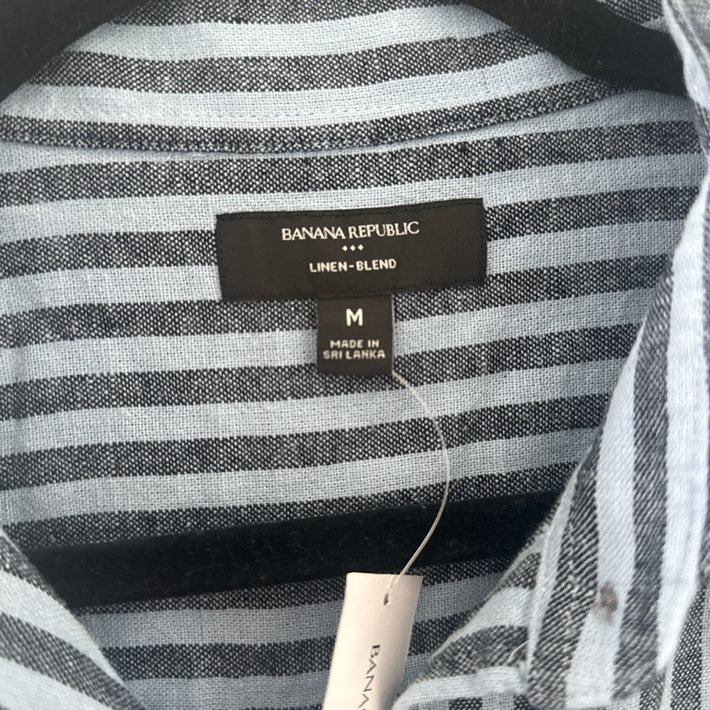 Banana Republic Striped Linen-Blend Shirt - Light Blue & Navy - Picture 2 of 3